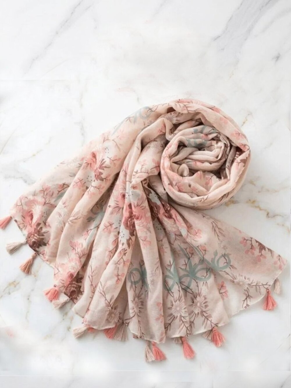 Ladies Pink Flower Scarf - Picture 3 of 8